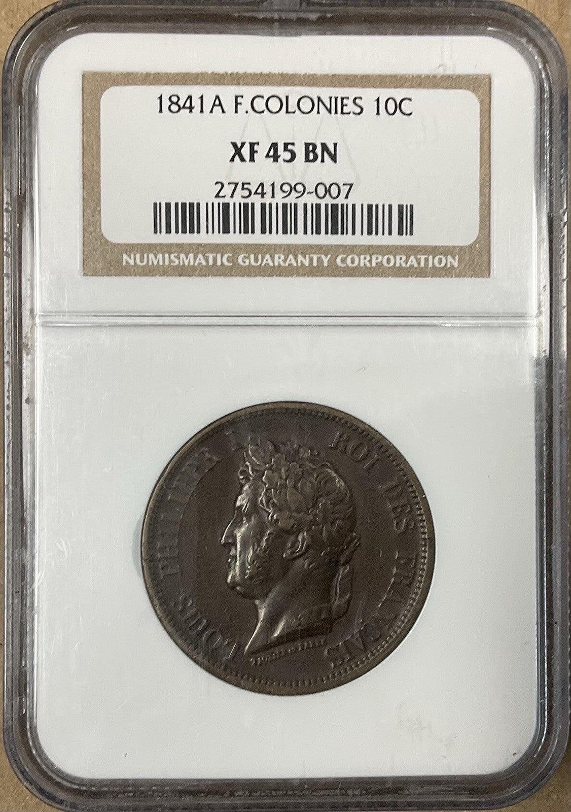 1841 A. F. Colonies 10C NGC XF-45 BN