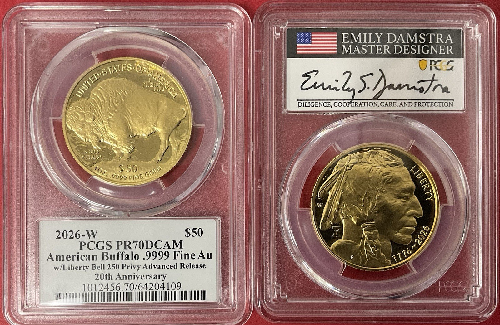 2026-W $50 Gold Buffalo PCGS PR70DCAM Advanced Release Damstra Signed