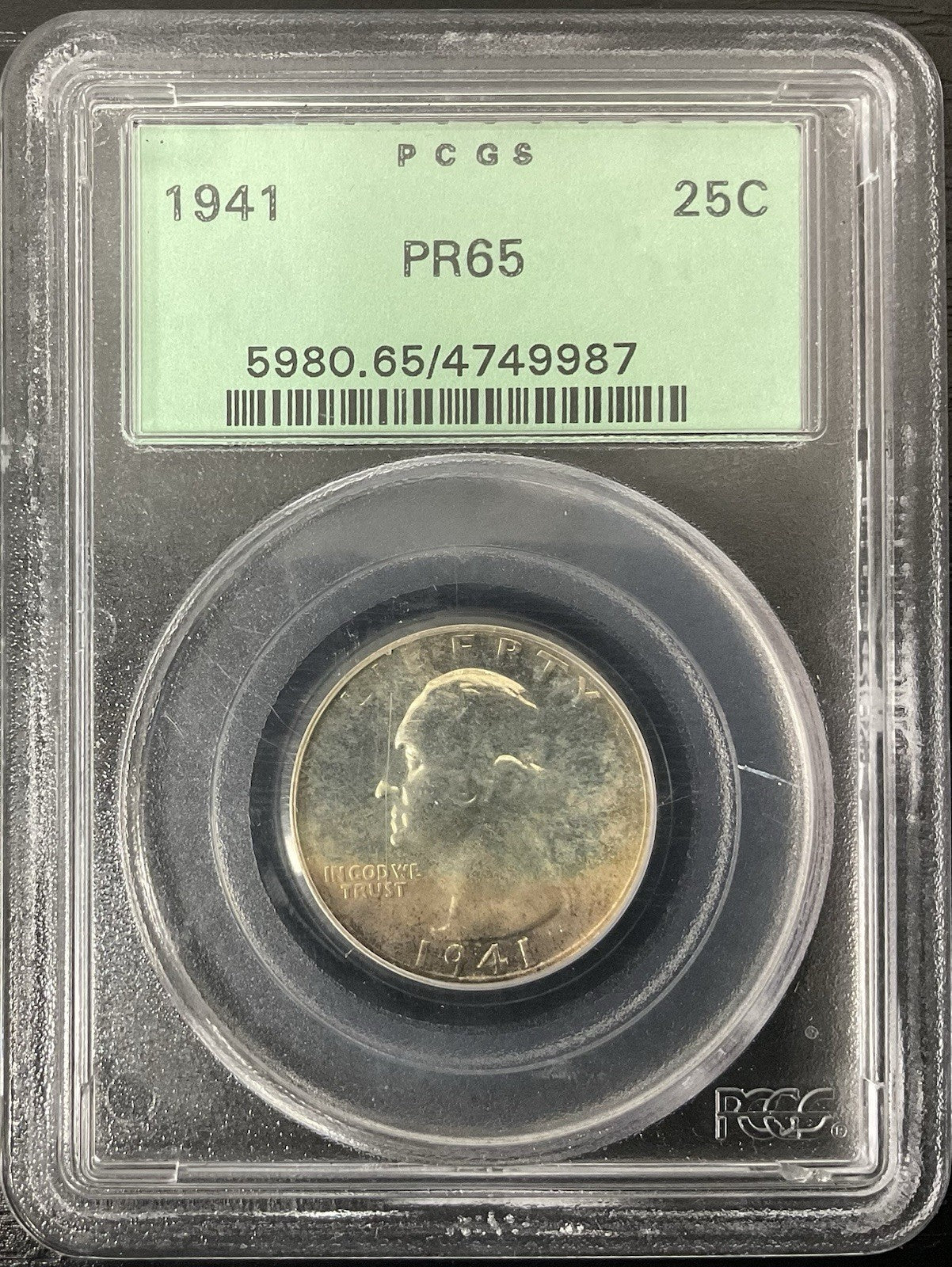 1941 Washington Quarter PCGS PR65 OGH
