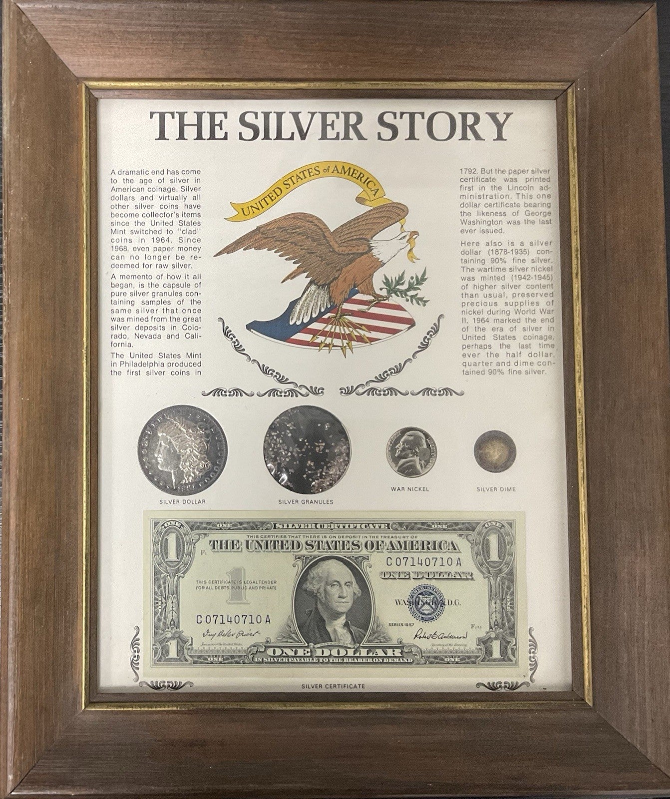 The Silver Story Framed Set – U.S. Silver Coins/$1 Silver Certificate