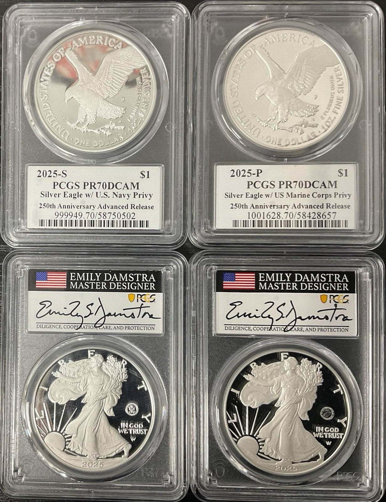 2025 Navy & Marines Silver Eagle Set W/ Privy PCGS PR70DCAM AR Damstra Signed