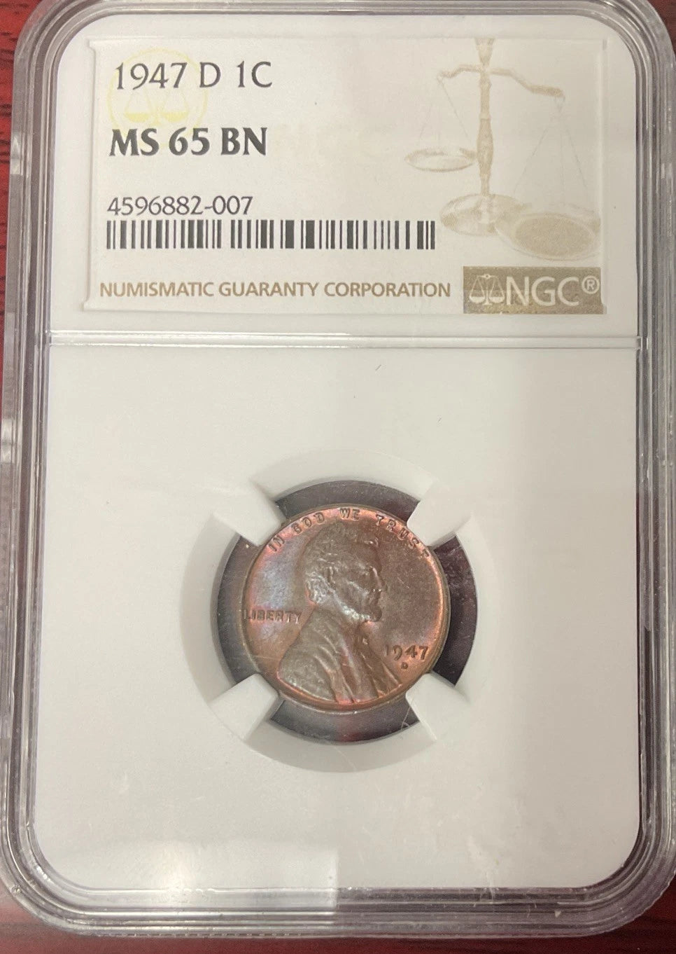 1947-D Lincoln Cent NGC MS65 BN Deep Toning