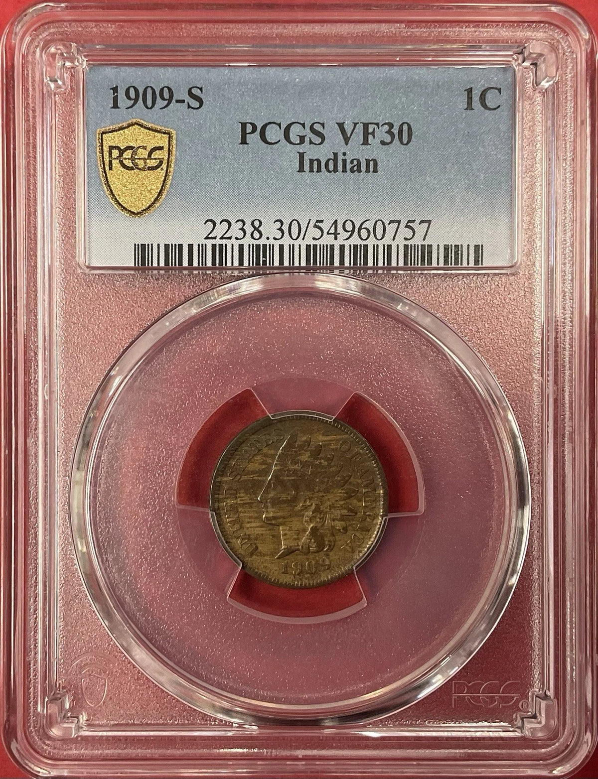 1909-S Indian Head Penny Cent PCGS VF-30 “wood grain toning”