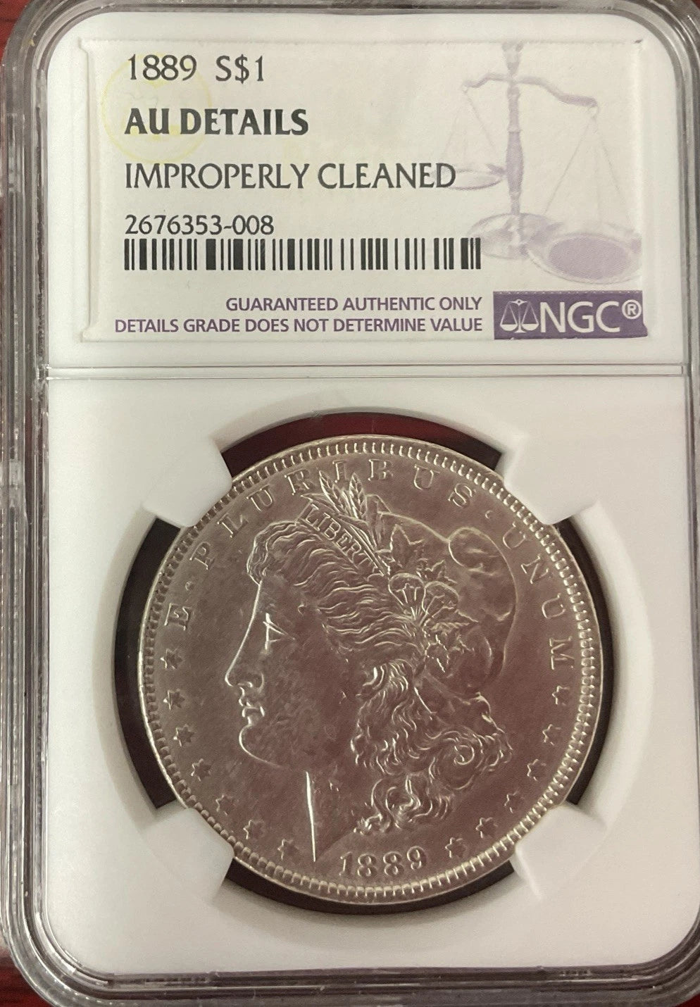 1889 Morgan Silver Dollar NGC AU Detail