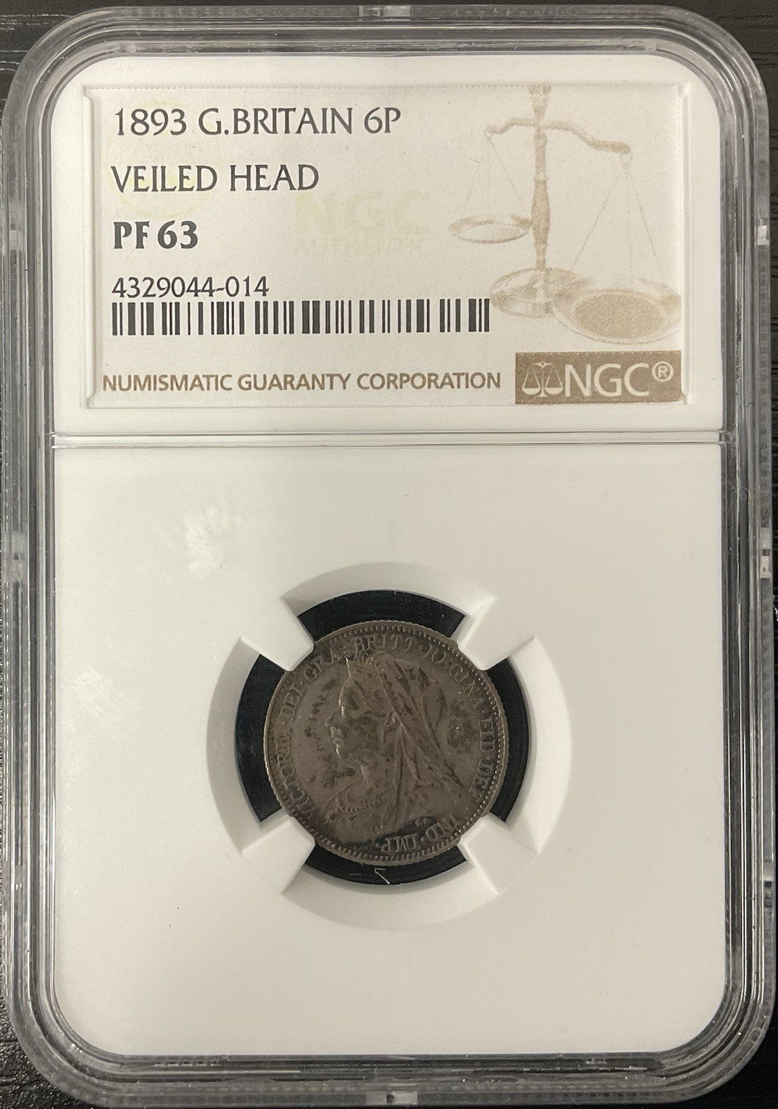 1893 G Britain 6 Pence Veiled Head NGC PF63