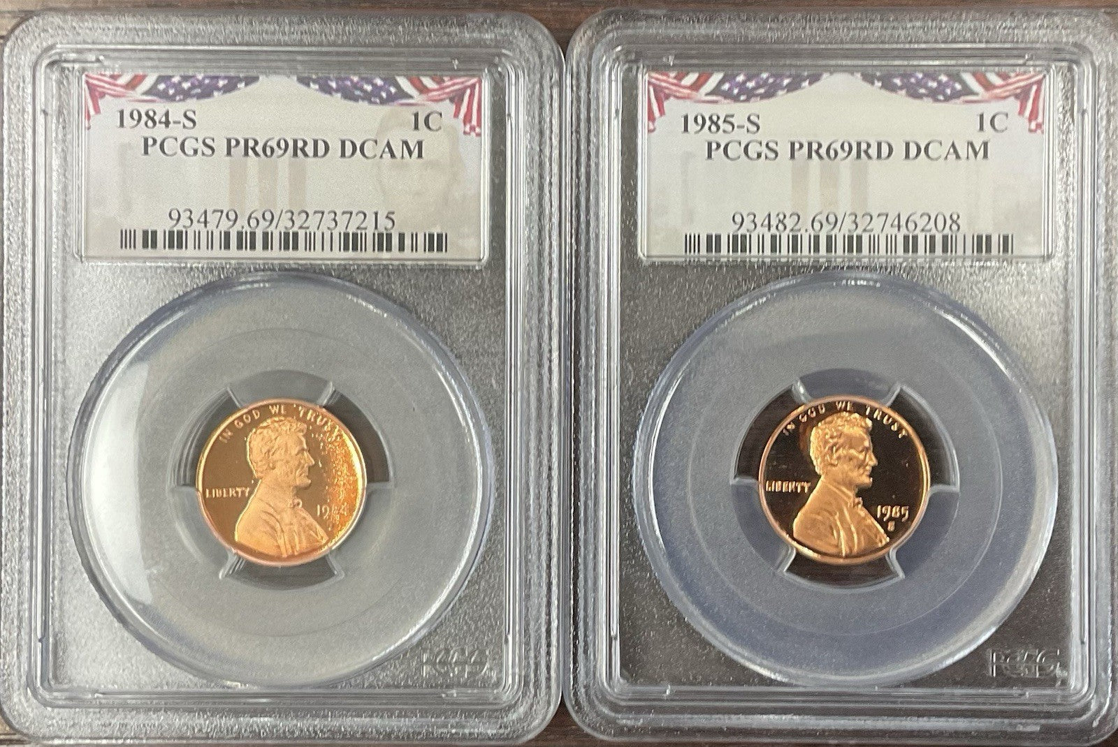 1984-S & 1985-S Lincoln Cents PCGS PR69DCAM