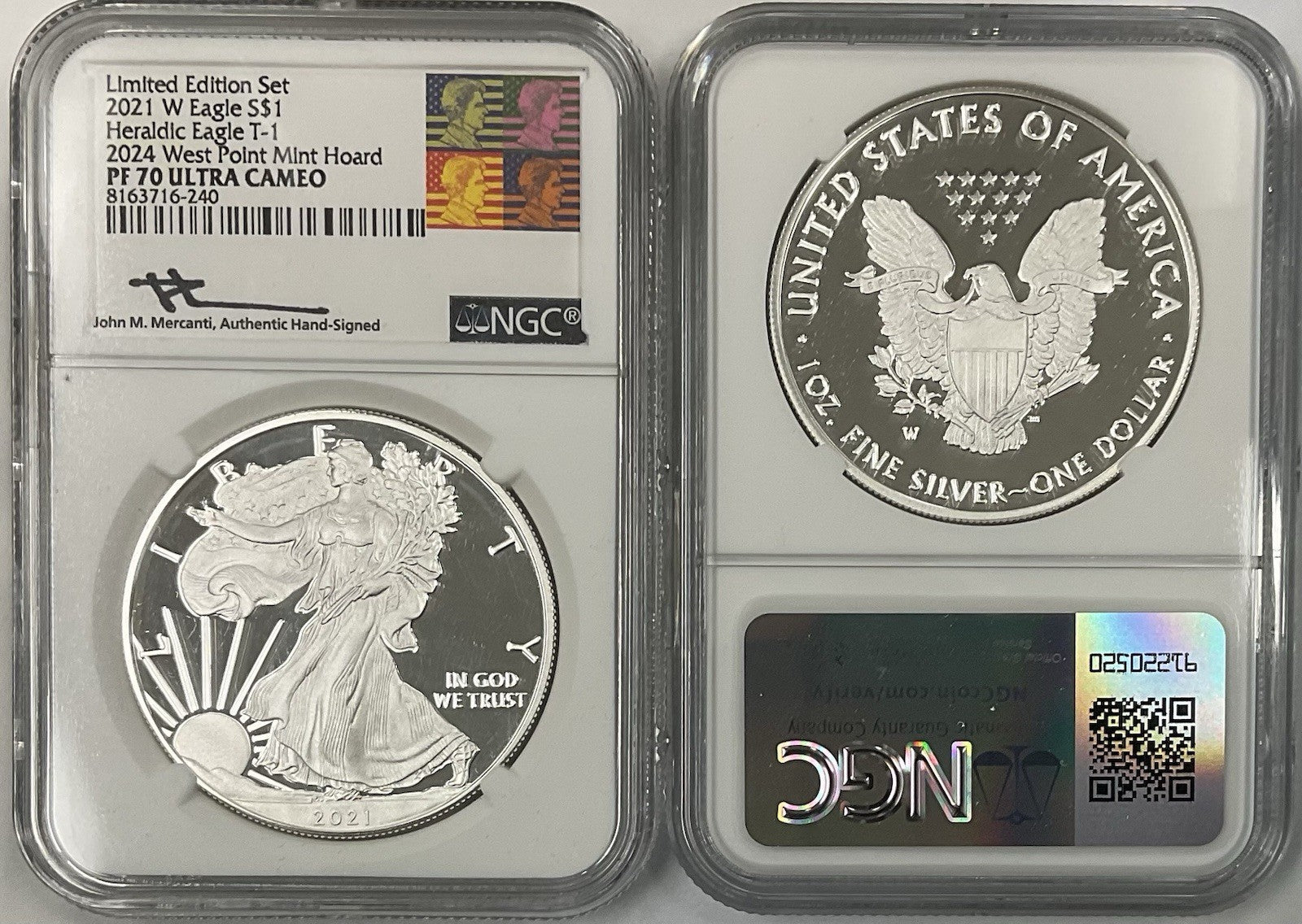 2021-W ASE Heraldic Eagle T-1 2024 WP Mint Hoard NGC PF70 UC Mercanti Signed