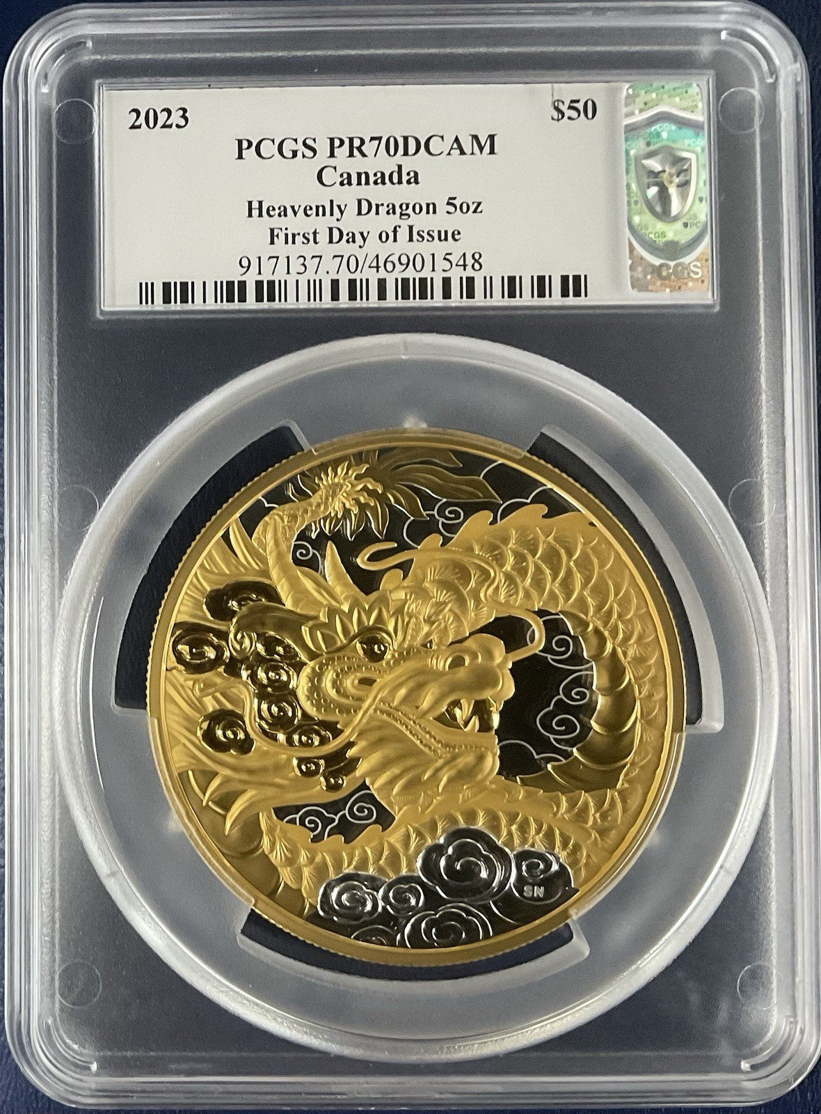 2023 $50 PCGS PR70DCAM Canada Heavenly Dragon 5oz FDI Blunt Signed