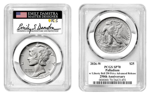 2026 W $25 1oz Palladium American Eagle PCGS SP70 250 Advanced Release Damstra