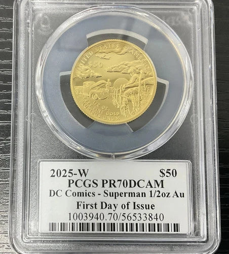 2025 W Superman $50 Gold Coin PCGS PR70DCAM FDI Damstra Signed 1/2oz