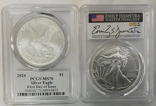 2024 Silver Eagle PCGS MS70 First Day Issue Damstra Autograph RARE