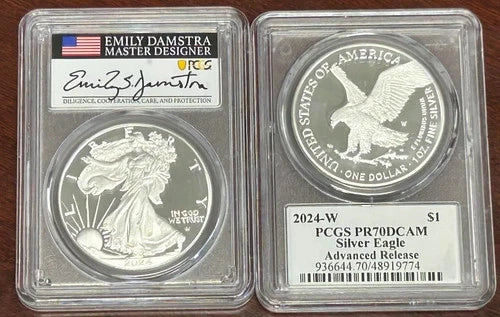 2024 W PROOF SILVER EAGLE PCGS PR70 DCAM ADVANCE RELEASE EMILY DAMSTRA SIGNED