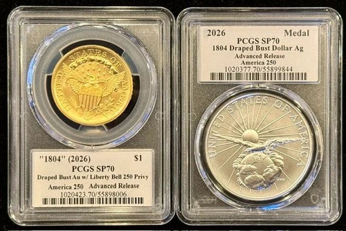 2026 W Draped Bust Gold Coin & Silver Medal Set PCGS SP70 AR Damstra Low Pop