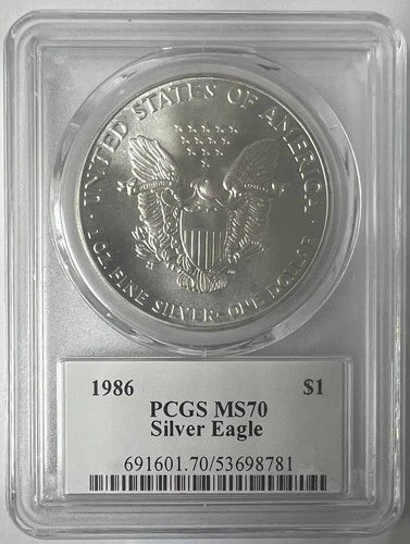 1986 American Silver Eagle 🪙 PCGS MS70 | Mercanti Signed | First Year Issue